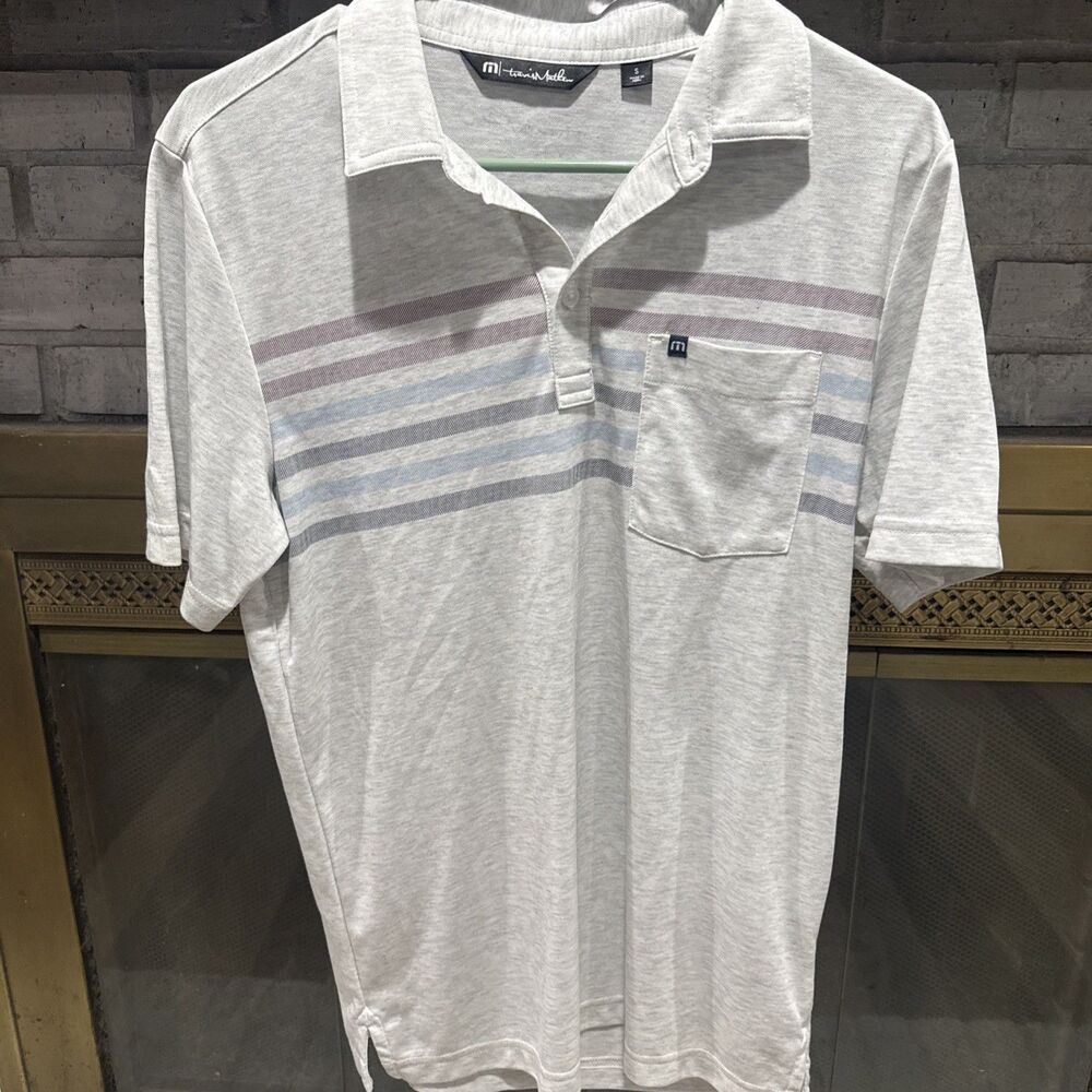 Travis Mathew Golf Polo Mens Small Striped Gray Blue Burgundy